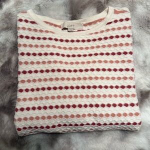 LOFT Cream and Red Patterned Sweater